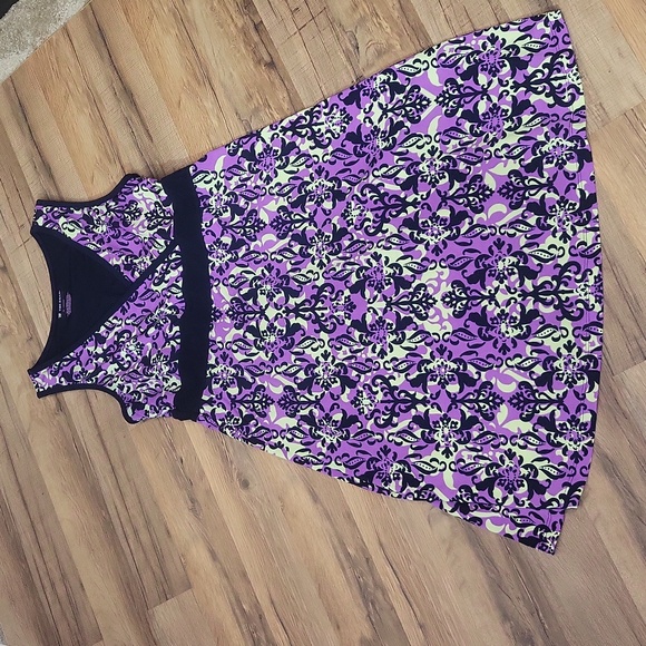 TEKGEAR Navy Purple Lime Green Fleur De Lis Modest Sleeveless Athletic Dress - Picture 3 of 8